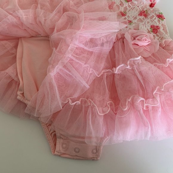 Little Me Pink Floral Holiday Party Dress Ruffle Mesh Tutu Bodysuit 6 Months - Picture 4 of 7